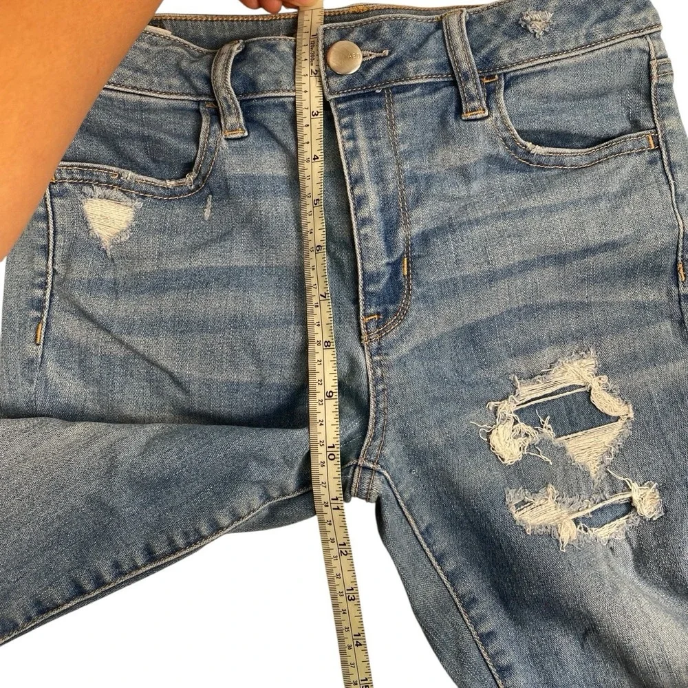 American Eagle Woman's Next Level Ripped Stretch Skinny Jeans Size 6 577 - Picture 6 of 10